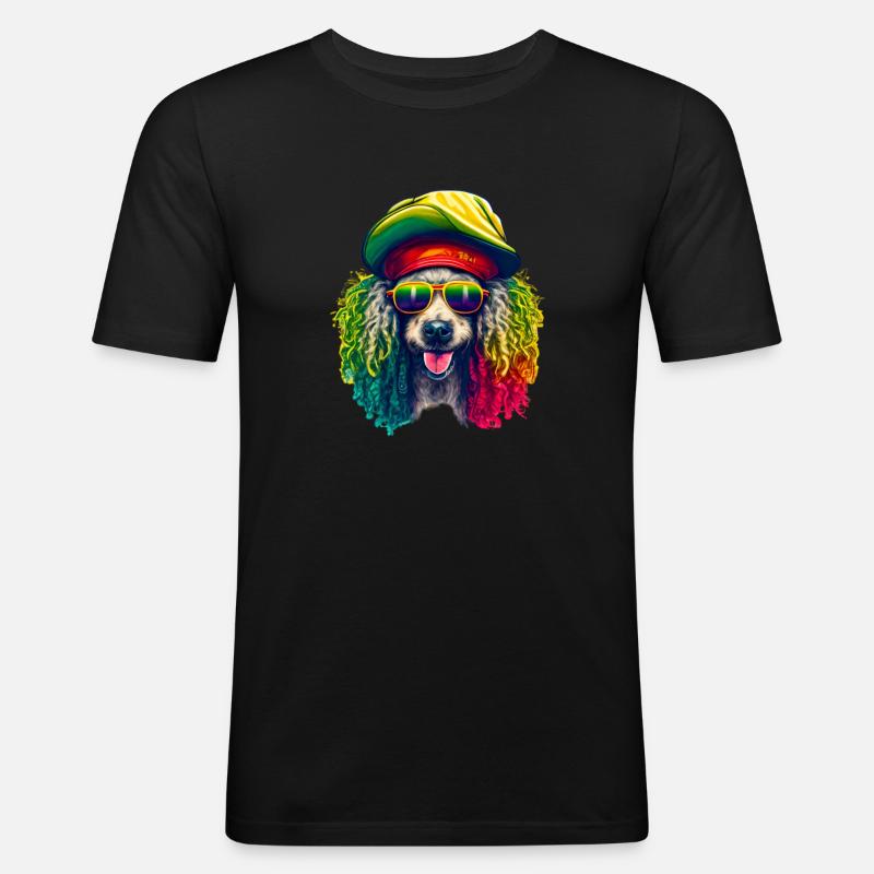 Cooler Rasta-Pudel bunt - Männer Slim Fit T-Shirt - Schwarz