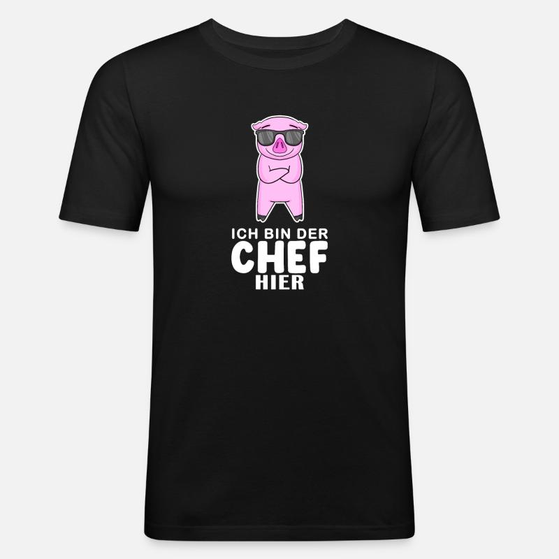 cooles Schwein Chef Spruch - Männer Slim Fit T-Shirt - Schwarz