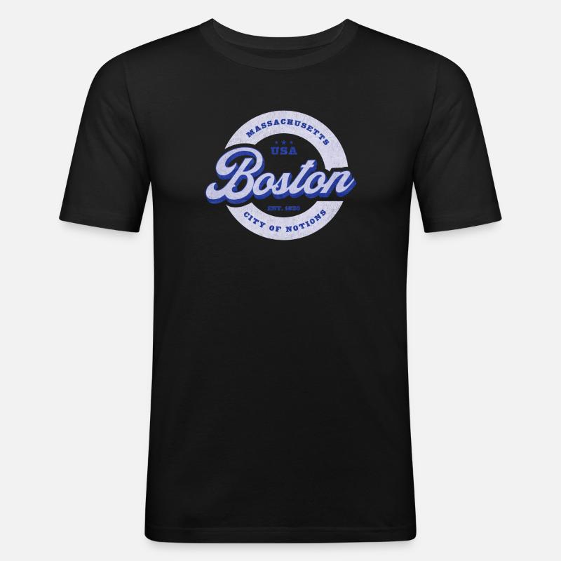 Boston Schriftzug Kreisabzeichen - Männer Slim Fit T-Shirt - Schwarz