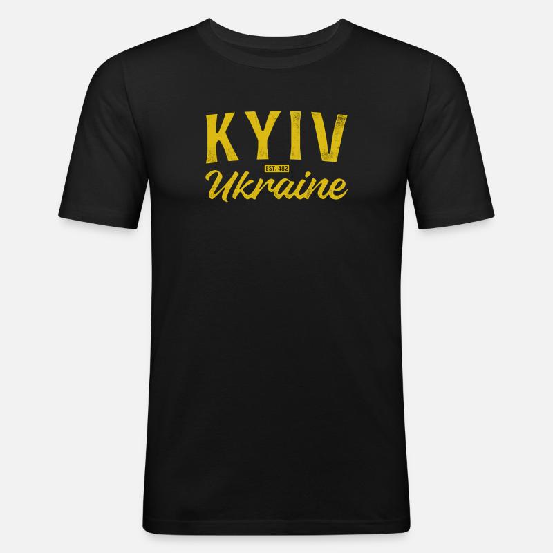Kyiv Ukraine Gold Script Logo - Männer Slim Fit T-Shirt - Schwarz