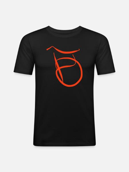 Oranger B auf schwarzem Pullover - Männer Slim Fit T-Shirt - Schwarz