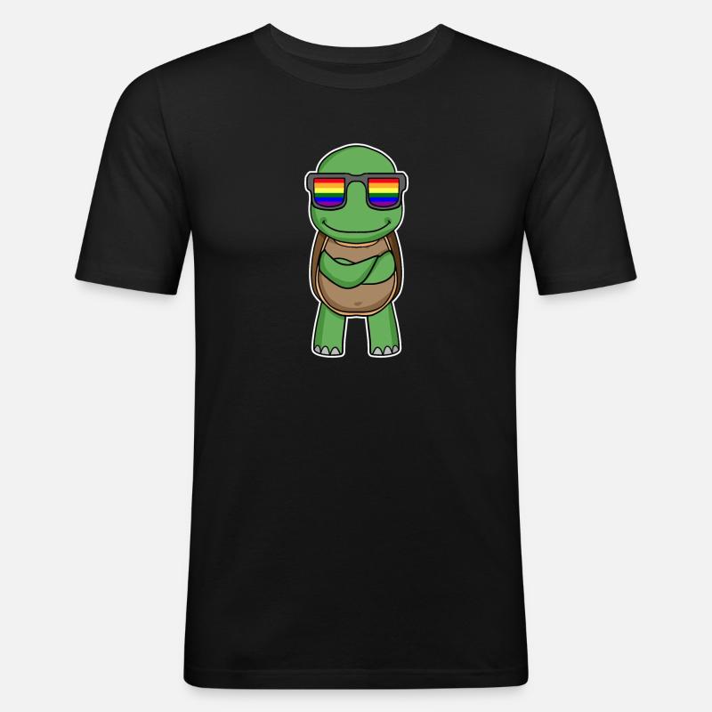 Regenbogen - Schildkröte mit Brille - Männer Slim Fit T-Shirt - Schwarz
