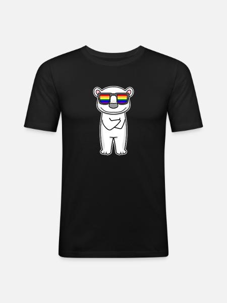 Rainbow - polar bear with glasses - Men's Slim Fit T-Shirt - black