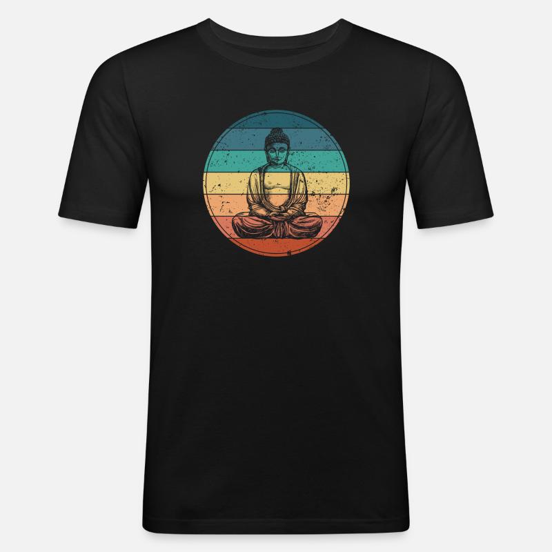 Buddha in der Regenbogen-Meditation - Männer Slim Fit T-Shirt - Schwarz