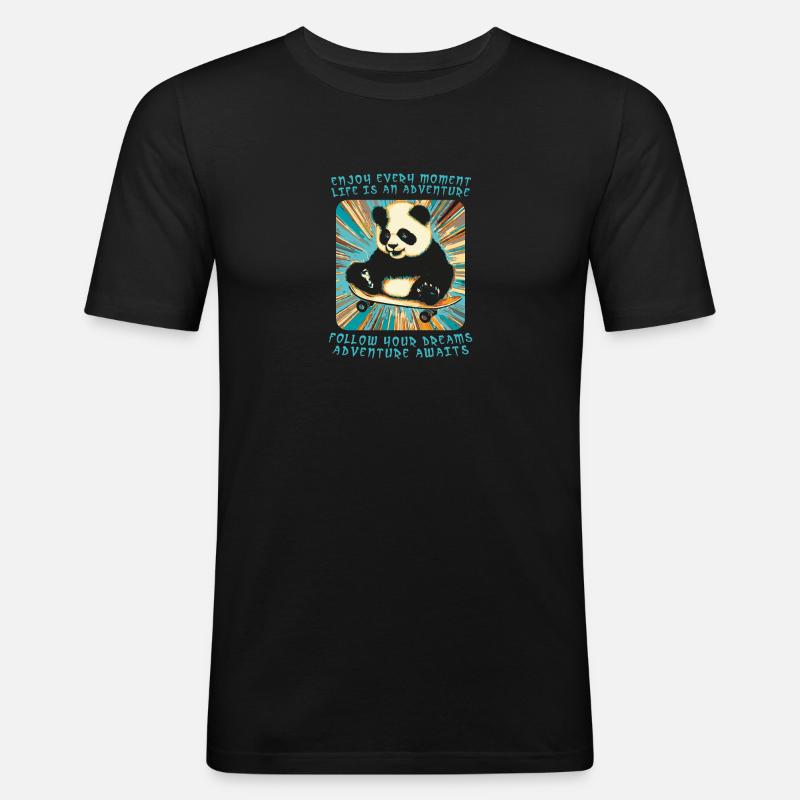 Pandas Abenteuer auf Rädern - Männer Slim Fit T-Shirt - Schwarz