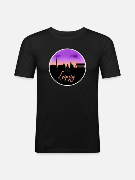 Leipzig Fine Skyline - Men's Slim Fit T-Shirt - black