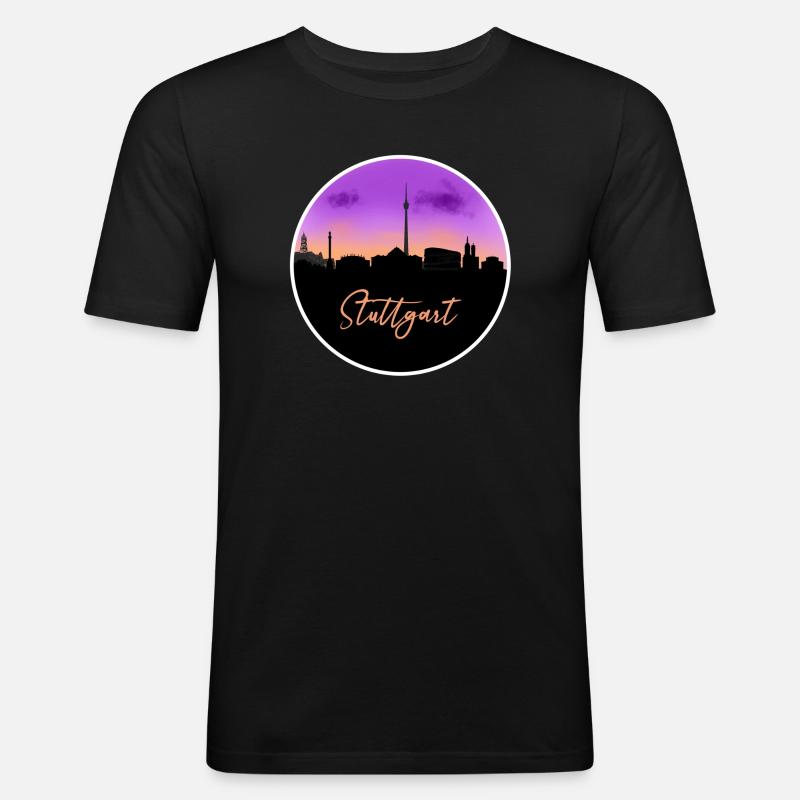 Stuttgart Fine Skyline - Männer Slim Fit T-Shirt - Schwarz