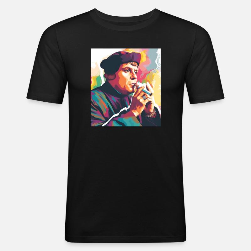 Martin Luther Rauchend - Männer Slim Fit T-Shirt - Schwarz