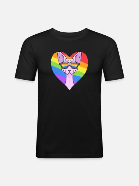 Regenbogen - Katze Sphynx-Katze mit Brille - Männer Slim Fit T-Shirt - Schwarz
