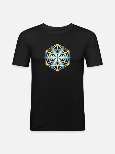 Geometric Mandala Design Blue Gold - Men's Slim Fit T-Shirt - black