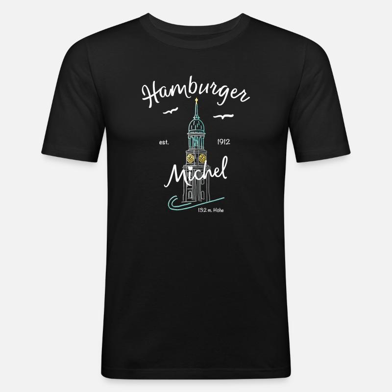 Hamburger Michel, Kirchturm, Germany - Men's Slim Fit T-Shirt - black