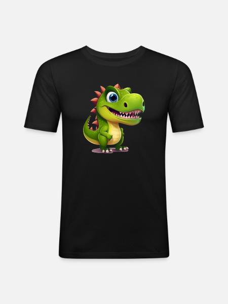 Sunny Green Dino Smile Tee Design - Men's Slim Fit T-Shirt - black