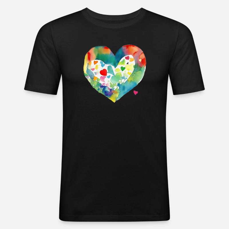 Herz - Männer Slim Fit T-Shirt - Schwarz