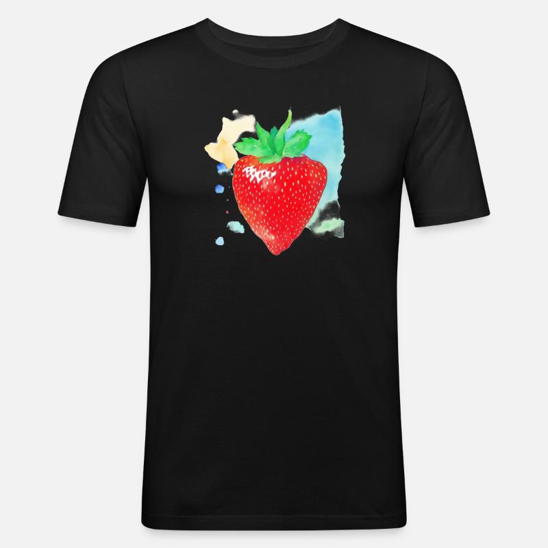 Erdbeere - Männer Slim Fit T-Shirt - Schwarz
