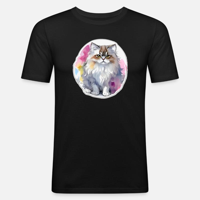 Perserkatze - Männer Slim Fit T-Shirt - Schwarz