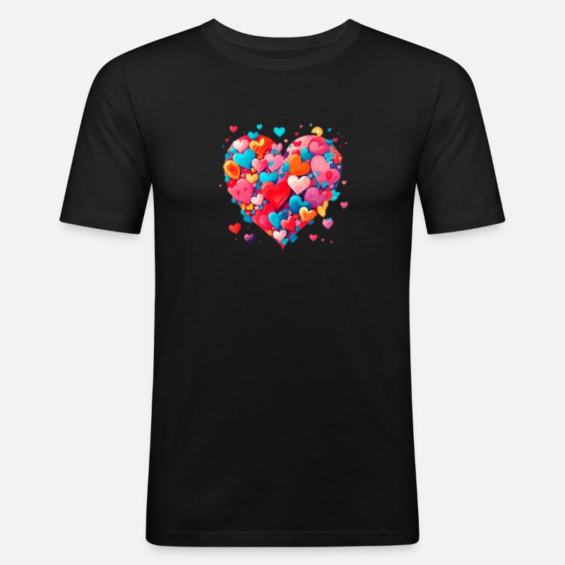 Liebe Herz - Männer Slim Fit T-Shirt - Schwarz
