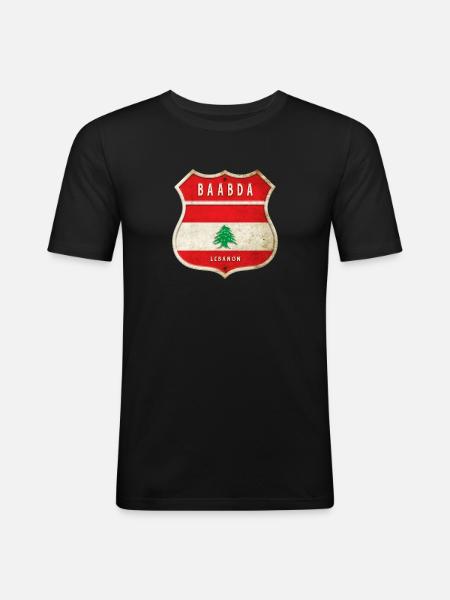 Baabda Libanon Wappen Flaggen Design - Männer Slim Fit T-Shirt - Schwarz
