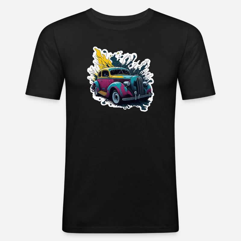 Farbiger Oldtimer Spritzer - Männer Slim Fit T-Shirt - Schwarz