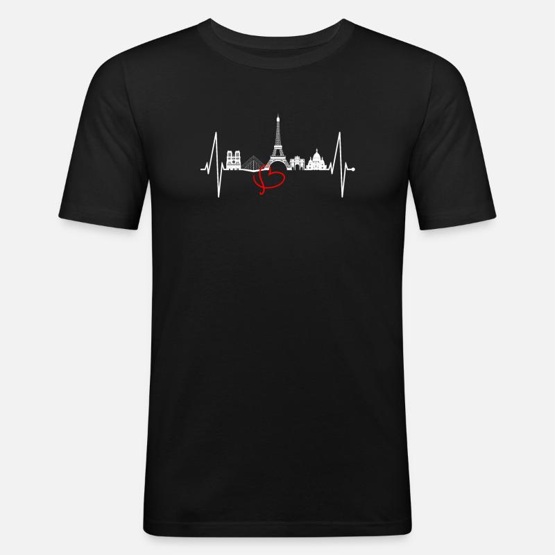 Paris Skyline Herzschlag Eiffelturm Frankreich - Männer Slim Fit T-Shirt - Schwarz