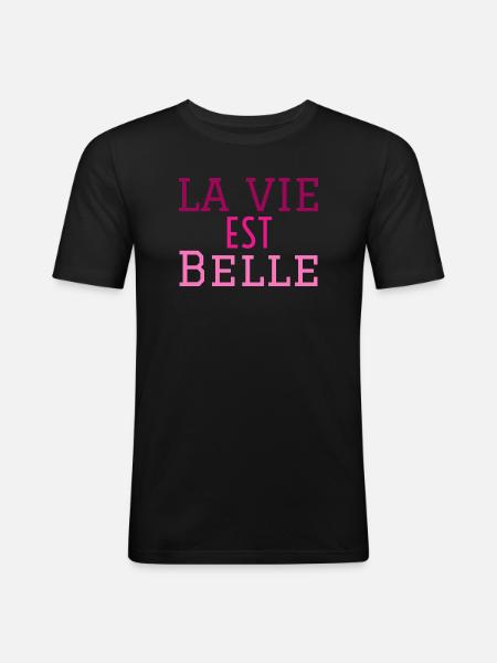la vie est belle - T-shirt près du corps Homme - noir