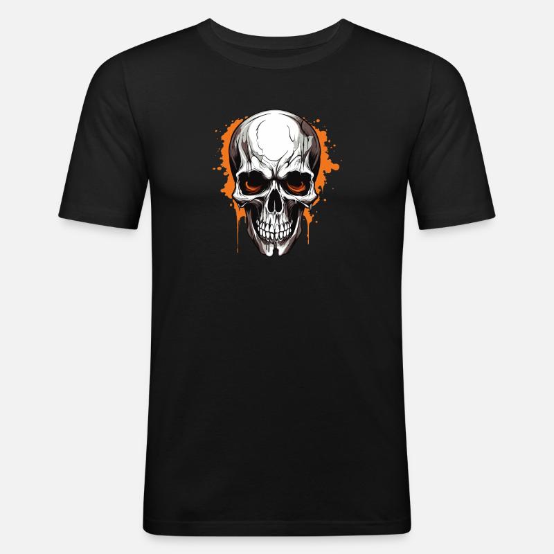 Orangener Schädel Splatter Gothic - Männer Slim Fit T-Shirt - Schwarz