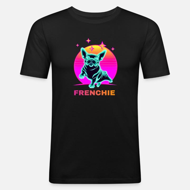 Französiche Bulldogge Synthwave Frenchie - Männer Slim Fit T-Shirt - Schwarz