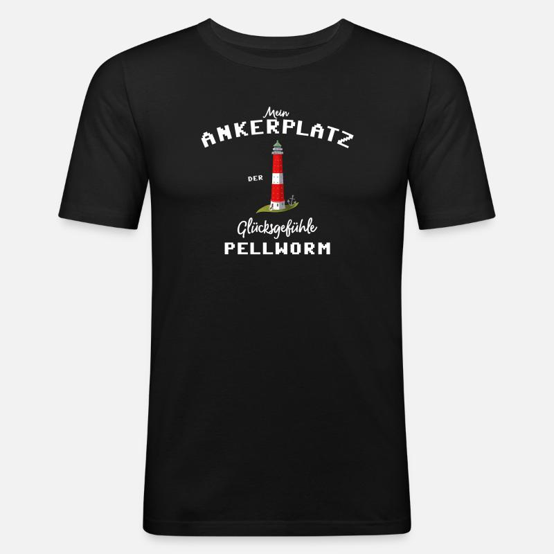 Pellworm , Ankerplatz der Glücksgefühle - Männer Slim Fit T-Shirt - Schwarz