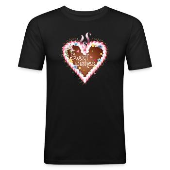 Lebkuchenherz Volksfest mit Zuckerguß und Wünsche - Männer Slim Fit T-Shirt - Schwarz - Vorne - Nik (191cm)