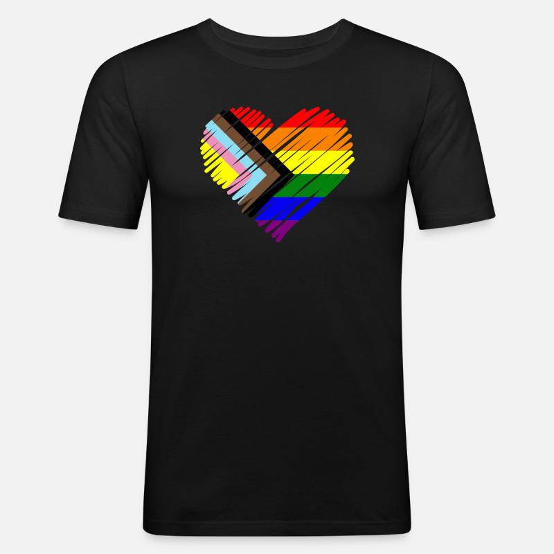 Pride Herz Chevron Muster - Männer Slim Fit T-Shirt - Schwarz