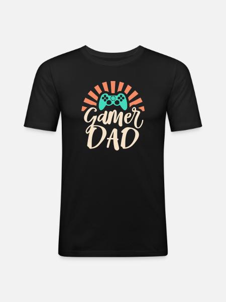 Cadeau Unique: 'Gamer Dad' pour Papa - T-shirt près du corps Homme - noir