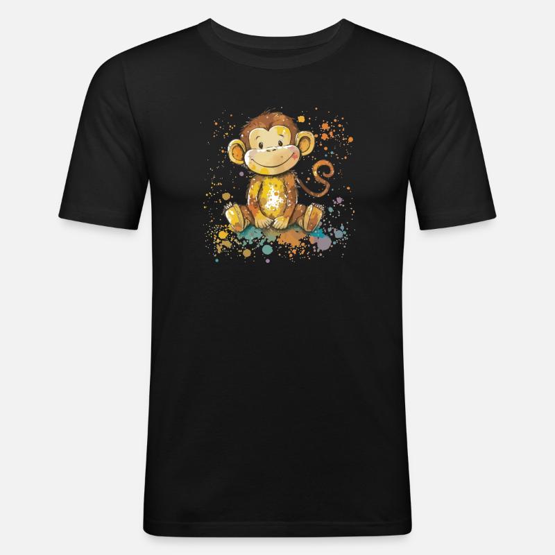 Verspielte Affe Aquarell Illustration - Männer Slim Fit T-Shirt - Schwarz