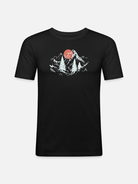 Crimson Sun over Alpine Pines - Men's Slim Fit T-Shirt - black