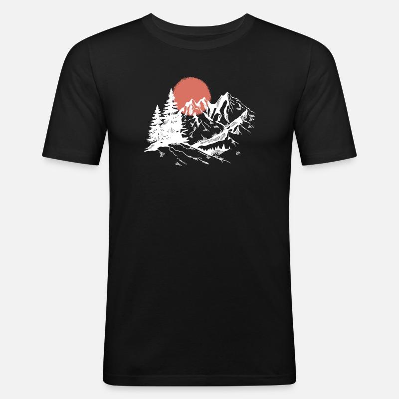 Sunset Peak Silhouette - Männer Slim Fit T-Shirt - Schwarz