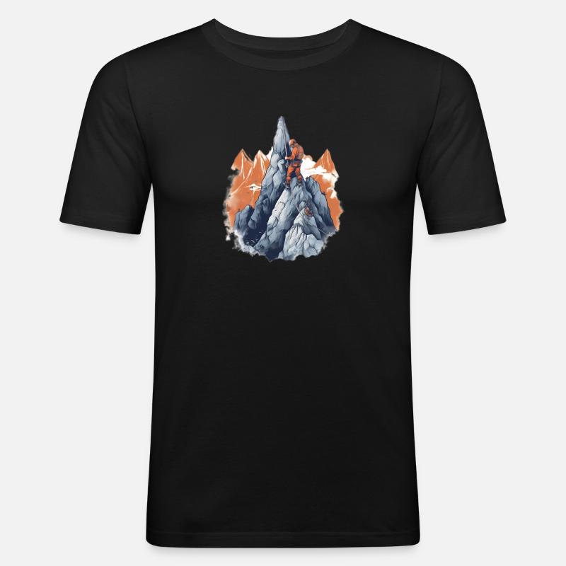 Bergsteiger beim Gipfelaufstieg - Männer Slim Fit T-Shirt - Schwarz