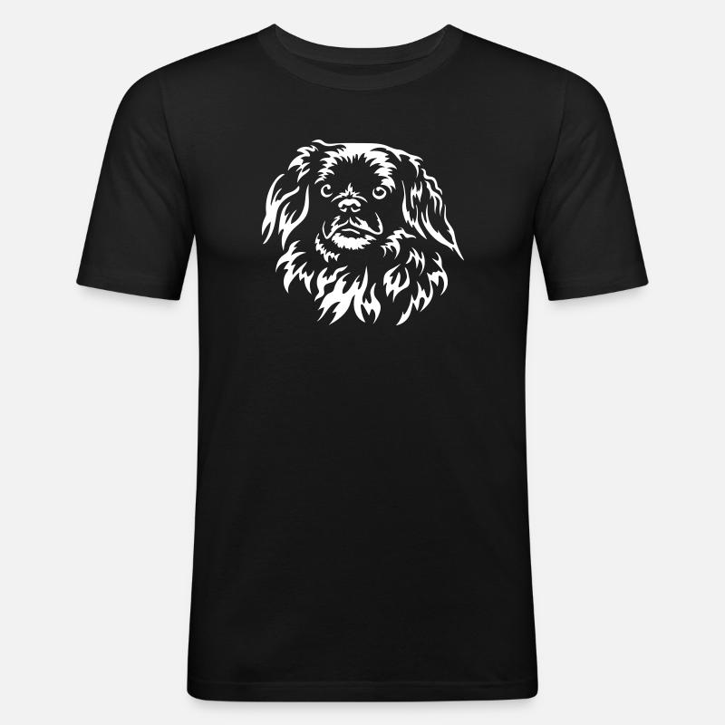 Tibet Spaniel Kopf "BlackEdition" - Männer Slim Fit T-Shirt - Schwarz