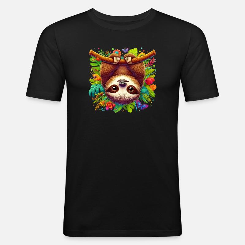 Faultier - Männer Slim Fit T-Shirt - Schwarz