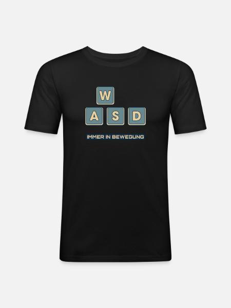 WASD - immer in Bewegung - Männer Slim Fit T-Shirt - Schwarz