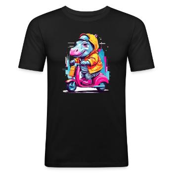 Nilpferd auf Roller - Männer Slim Fit T-Shirt - Schwarz - Vorne - Nik (191cm)