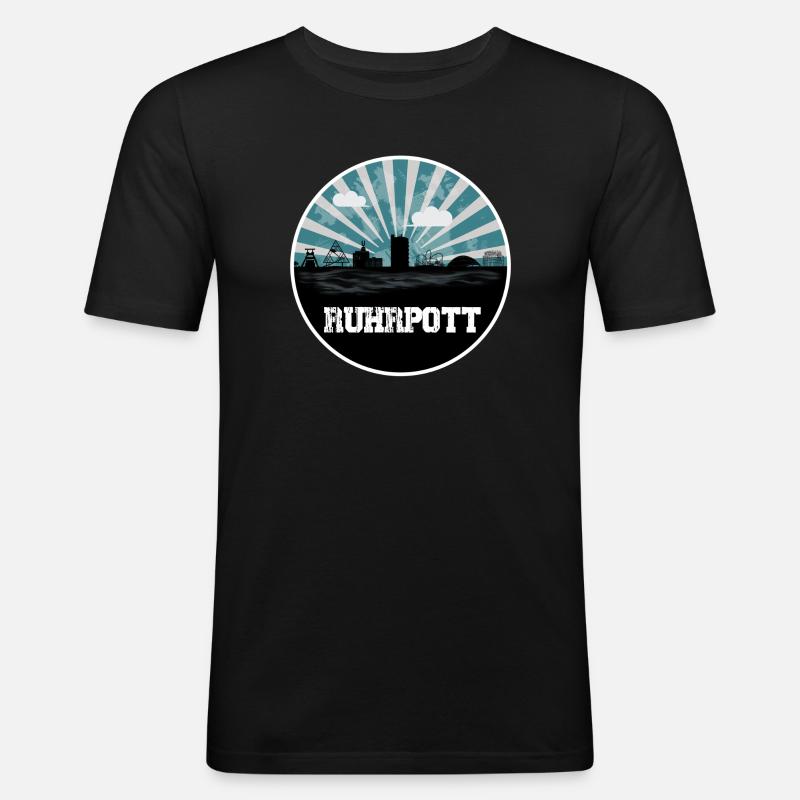 Ruhrpott Blue Hour Skyline - Männer Slim Fit T-Shirt - Schwarz