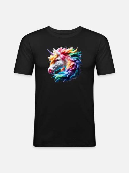 Bunter Einhornkopf - Männer Slim Fit T-Shirt - Schwarz