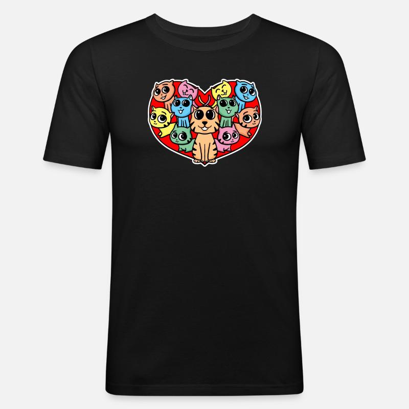 Katzen herz Liebe - Männer Slim Fit T-Shirt - Schwarz