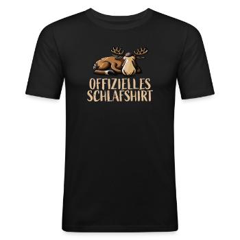 Elch - Offizielles Schlafshirt - Männer Slim Fit T-Shirt - Schwarz - Vorne - Nik (191cm)