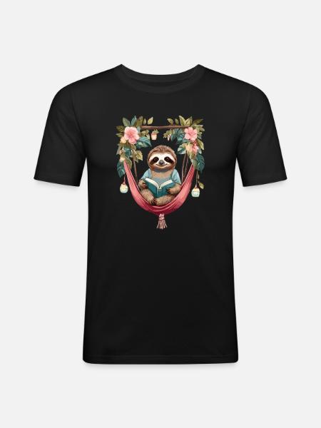 Cute sloth in hammock - Men's Slim Fit T-Shirt - black
