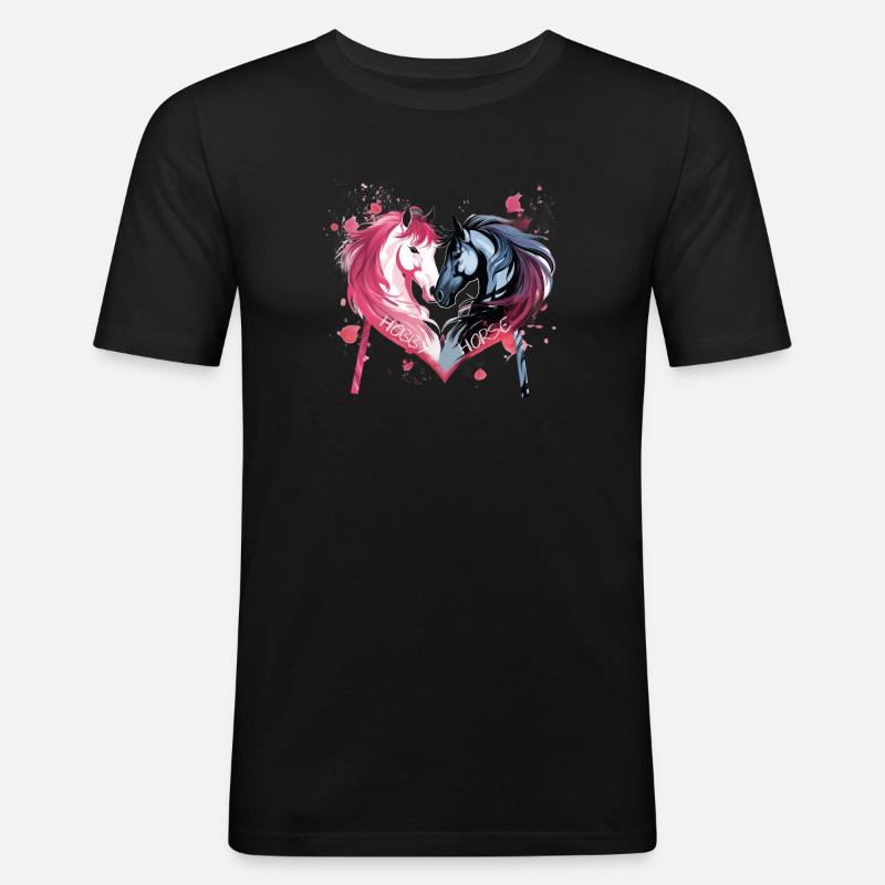 Pferdeköpfe in Herzform - Männer Slim Fit T-Shirt - Schwarz