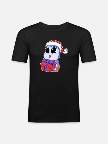 Bébé pingouin Noël - T-shirt près du corps Homme - noir