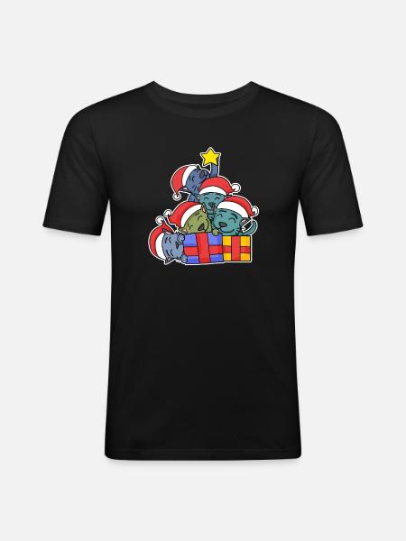 Cat Tree Christmas Christmas Tree - Men's Slim Fit T-Shirt - black