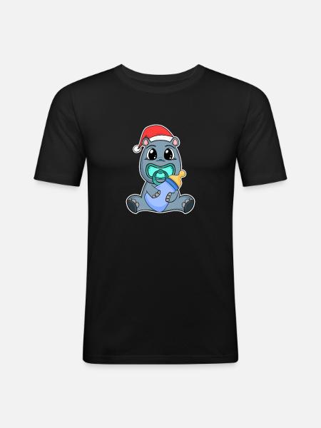 Hippopotame Bébé Noël - T-shirt près du corps Homme - noir