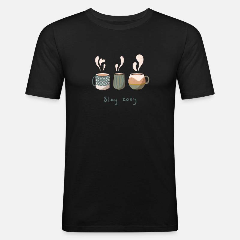 Cozy hot drinks - Männer Slim Fit T-Shirt - Schwarz