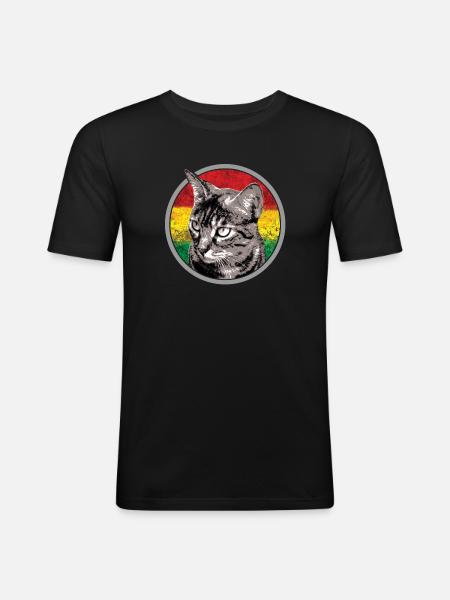 Cat face with reggae flag - Men's Slim Fit T-Shirt - black