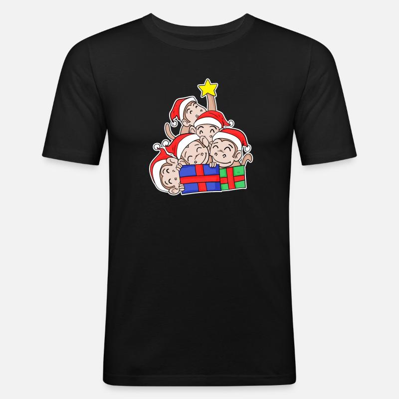 Monkey Monkey Christmas Tree Christmas - Men's Slim Fit T-Shirt - black